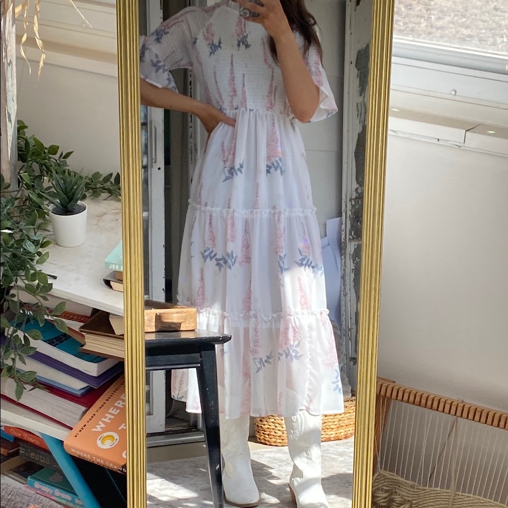Floral White Midi Dress